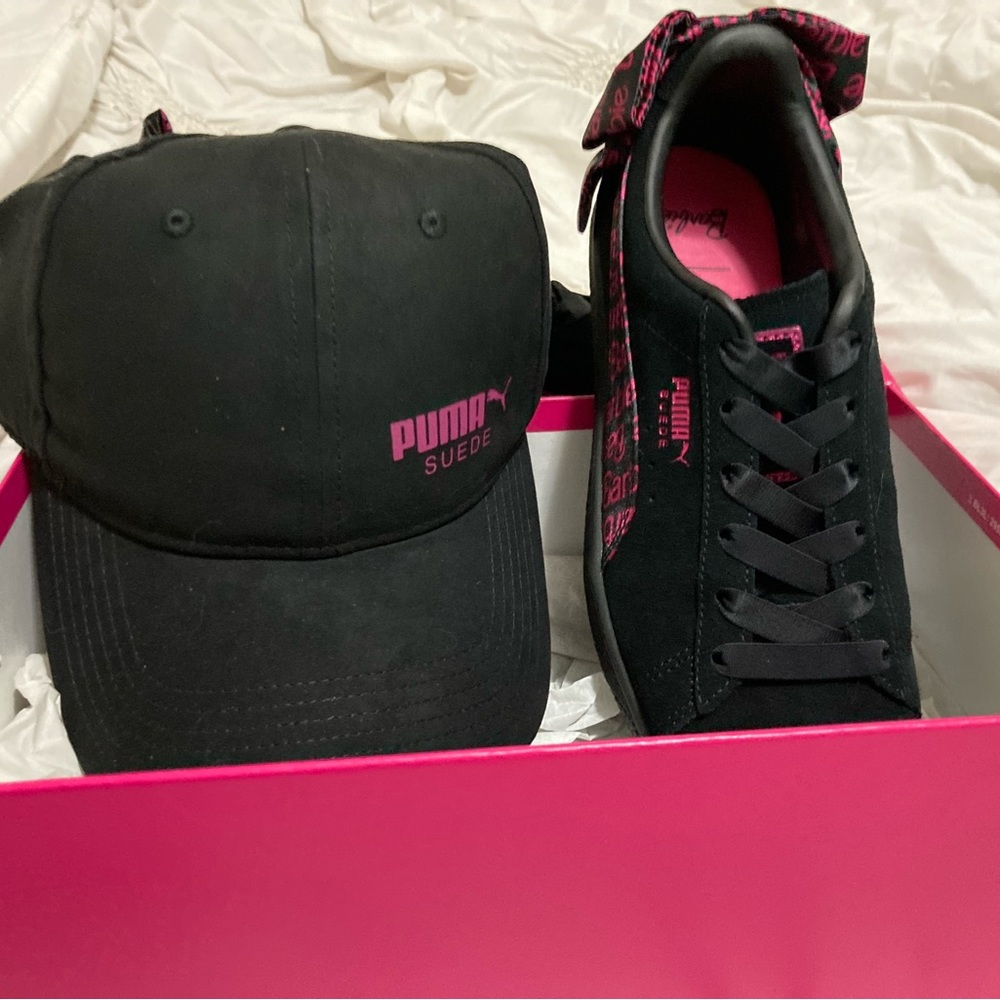 NI B Puma x Barbie Sneakers size 7.5 and matching hat, never worn, with tags.